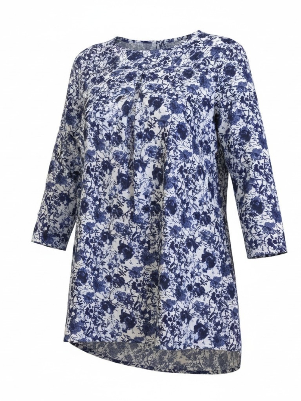 Duluth Trading Co Blue Floral Pleated Tunic